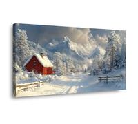TERUEA Painting Impression sur Toile des Elégantes Cabane rouge Paysage montagne enneigée Art mural toile Painting Impression sur Toile des Elégantes(Rouge )-30x60cm1 Encadrée