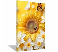 TERUEA Painting Impression sur Toile des Elégantes Tournesol Papillon Jaune - Nature harmonieuse - pour une décoration élégante de salon(Jaune)-30x45cm Encadrée