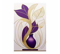 TERUEA Painting Impression sur Toile des Elégantes Vase Feuilles Or Violet - Art naturel intemporel pour une décoration murale élégante(Violet)-80x120cm Sans cadre