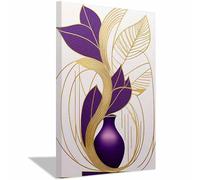 TERUEA Painting Impression sur Toile des Elégantes Vase Feuilles Or Violet - Art naturel intemporel pour une décoration murale élégante(Violet)-20x30cm Encadrée