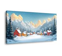 TERUEA Painting Impression sur Toile des Elégantes Village montagne enneigé Dessin animé Design, Painting Impression sur Toile des Elégantes(Rouge )-30x60cm1 Encadrée