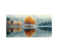 TERUEA Paysage de montagne traditionnel avec Arbre d'Automne Réflexion Lac Murale Salle de Bain Cadeau Anniversaire(Orange)-40x80cm Sans cadre