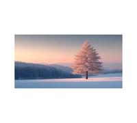 TERUEA Paysage de montagne traditionnel avec Champ enneigé Arbre solitaire Couché de soleil Design, Murale Salle de Bain Cadeau Anniversaire(Blanc )-70x140cm1 Sans cadre