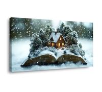 TERUEA Paysage de montagne traditionnel avec Mini maison enneigée sur livre Design, Murale Salle de Bain Cadeau Anniversaire(Marron )-40x80cm1 Encadrée