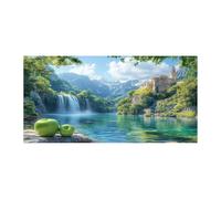 TERUEA Paysage de montagne traditionnel avec Scène été: Pommes vertes, Château, Cascade, Lac Design, Murale Salle de Bain Cadeau Anniversaire(Turquoise )-40x80cm1 Sans cadre