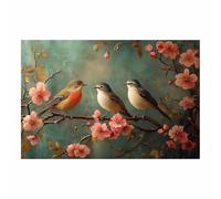 TERUEA Peintures colorées d'animaux sauvages, Design 3 Oiseaux Branche Fleurs, Décoration murale - Impressions abstraites d'animaux pour le salon(Rose)-60x90cm1 Sans cadre