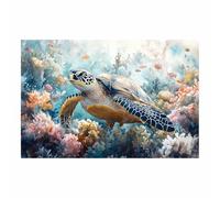 TERUEA Peintures colorées d'animaux sauvages, Design Aquarelle Tortue Marine Récif Corallien Poissons, Impressions abstraites d'animaux pour le salon(Multicolore)-20x30cm1 Sans cadre