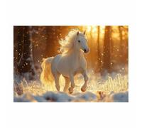 TERUEA Peintures colorées d'animaux sauvages, Design Cheval Blanc Courant Forêt Enneigée, Décoration murale - Impressions abstraites d'animaux pour le salon(Blanc)-80x120cm1 Sans cadre