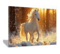 TERUEA Peintures colorées d'animaux sauvages, Design Cheval Blanc Courant Forêt Enneigée, Décoration murale - Impressions abstraites d'animaux pour le salon(Blanc)-20x30cm1 Encadrée