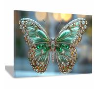 TERUEA Peintures colorées d'animaux sauvages, Design Luxueux Papillon Vert Diamant, Décoration murale - Impressions abstraites d'animaux pour le salon(Vert Forêt)-30x45cm1 Encadrée