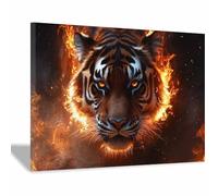 TERUEA Peintures colorées d'animaux sauvages, Design Tête Tigre Flamboyante, Décoration murale - Impressions abstraites d'animaux pour le salon(Orange Vif)-40x60cm1 Encadrée
