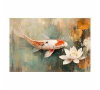 TERUEA Peintures colorées d'animaux sauvages, Poisson Koi Fleur - Décoration murale - Impressions abstraites d'animaux pour le salon(Beige)-40x60cm1 Sans cadre