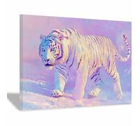 TERUEA Peintures colorées d'animaux sauvages, Tigre Blanc Faune - Décoration murale - Impressions abstraites d'animaux pour le salon(Violet)-80x120cm1 Encadrée