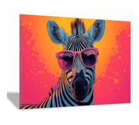 TERUEA Peintures colorées d'animaux sauvages, Zèbre avec des lunettes de soleil roses - Décoration murale - Impressions abstraites d'animaux pour le salon(Fuchsia)-80x120cm1 Encadrée