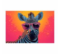TERUEA Peintures colorées d'animaux sauvages, Zèbre avec des lunettes de soleil roses - Décoration murale - Impressions abstraites d'animaux pour le salon(Fuchsia)-60x90cm1 Sans cadre