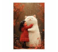 TERUEA Pop Art Féminin Toile Peinture Tableau Decoration Murale,Fille et animal Géant Câlin Forêt Neigeuse Automne Toile Affiche Salon Chambre Moderne Aesthetic Room Decor(Rouge)-80x120cm1 Sans cadre
