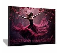 TERUEA Portrait féminin vintage moderne, Ballerine Élégante Tulle Rouge Vin Fleurs Poster vintage fille sur toile - Décoration murale pour salon, chambre à coucher(Bordeaux)-60x90cm Encadrée