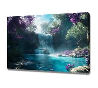 TERUEA Poster animal mignon et jolies fleurs, Cascade Fleurs Violettes Nature -Nature-pour une décorationde salon(Teal)-70x100cm1 Encadrée