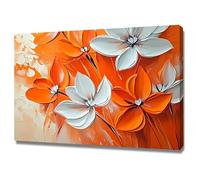 TERUEA Poster animal mignon et jolies fleurs, Floral Abstrait Orange Blanc Moderne Impression sur Toile Image Tableau Decoration Murale(Orange)-70x100cm1 Encadrée