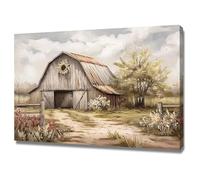 TERUEA Poster animal mignon et jolies fleurs, Grange Rustique Ferme Campagne Impression sur Toile Image Tableau Decoration Murale(Beige)-70x100cm1 Encadrée