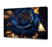 TERUEA Poster animal mignon et jolies fleurs, Rose Bleue Dorure Impression sur Toile Image Tableau Decoration Murale(Blue)-70x100cm1 Encadrée