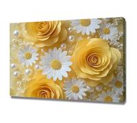 TERUEA Poster animal mignon et jolies fleurs, Rose Jaune Marguerite Impression sur Toile Image Tableau Decoration Murale(Yellow)-70x100cm1 Encadrée