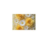 TERUEA Poster animal mignon et jolies fleurs, Rose Jaune Marguerite Impression sur Toile Image Tableau Decoration Murale(Yellow)-70x100cm1 Sans cadre