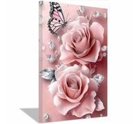TERUEA Poster animal mignon et jolies fleurs, Rose Papillon Diamant Rose - Nature harmonieuse - pour une décoration élégante de salon(Rose)-40x60cm Encadrée