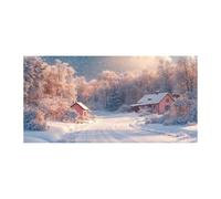 TERUEA Poster animal mignon et jolies, Maisons roses Route forêt enneigée Hiver Art mural toile poster d'art mural moderne pour chambre à coucher(Rose )-40x80cm1 Sans cadre