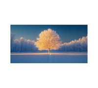 TERUEA poster d'art mural moderne pour chambre à coucher Arbre givré doré Champ enneigé Couché de soleil Design, Poster décoratif sur toile,(Or )-30x60cm1 Sans cadre