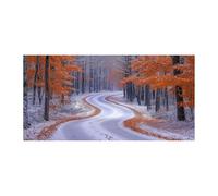 TERUEA poster d'art mural moderne pour chambre à coucher Route courbe forêt enneigée Feuilles automne Design, Poster décoratif sur toile,(Orange )-40x80cm1 Sans cadre