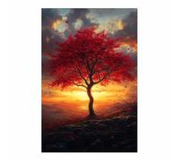 TERUEA poster décoratif sur toile, affiches murales et image d'art moderne pour chambre à coucher Arbre Rouge Coucher de Soleil Décor (Rouge)-70x100cm Sans cadre