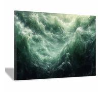 TERUEA poster décoratif sur toile, affiches murales et image d'art moderne pour chambre à coucher sur toile Arbre la vie aquarelle - Montagne Brumeuse Lac au Coucher (Vert)-20x30cm1 Encadrée