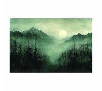 TERUEA poster décoratif sur toile, affiches murales et image d'art moderne pour chambre à coucher sur toile Arbre la vie aquarelle - Forêt Brumeuse Vallée Lac (Vert Foncé)-20x30cm1 Sans cadre