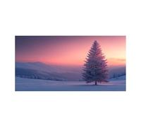 TERUEA poster décoratif sur toile, Paysage montagne enneigée: Arbre givré, Couché de soleil Design, Peinture décorative sur toile - Impression moderne(Rose )-60x120cm1 Sans cadre