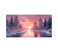 TERUEA poster décoratif sur toile, Rivière forêt enneigée rose Couché de soleil Design, Peinture décorative sur toile - Impression moderne(Rose )-60x120cm1 Sans cadre