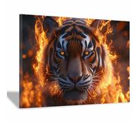 TERUEA Poster sur toile représentant un animal, Design Visage Tigre Flamboyant, Art mural minimaliste moderne et décoratif(Orange Vif)-40x60cm1 Encadrée