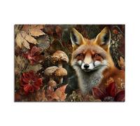 TERUEA Poster sur toile représentant un animal, Renard avec champignons en forêt Art mural minimaliste moderne et décoratif(Brun rouille)-70x100cm Sans cadre