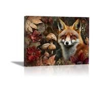TERUEA Poster sur toile représentant un animal, Renard avec champignons en forêt Art mural minimaliste moderne et décoratif(Brun rouille)-60x90cm Encadrée