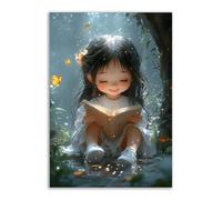 TERUEA Poster vintage chevalier féminin sur toile - Petite fille qui aime lire portrait féminin, affiche rétro pour décoration d'intérieur,(Blanc)-60x90cm1 Sans cadre