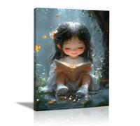 TERUEA Poster vintage chevalier féminin sur toile - Petite fille qui aime lire portrait féminin, affiche rétro pour décoration d'intérieur,(Blanc)-70x100cm1 Encadrée