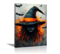 TERUEA Poster vintage féminin décoratif sur toile - Une femme blonde aux yeux bandés, vêtue de noir cheveux, affiches et impressions sur toile, peinture murale Halloween (Noir)-30x45cm1 Encadrée
