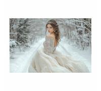 TERUEA Poster vintage rétro féminin - Femme Robe Dentelle Sentier Forêt Neigeuse Toile portrait d'art modifié, peinture vintage féminine pour(Blanc)-80x120cm1 Sans cadre