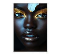 TERUEA Poster vintage rétro féminin - Une belle Africaine portant un turban affiches et impressions sur toile, peinture murale Halloween (Or)-20x30cm1 Sans cadre