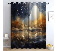 TERUEA Rideau Occultant Abstrait Bohème Paysage Lune Vague océan doré Rideaux pour Salon Chambre Fenetre Cuisine-H160 x L100 cm (2 Panneaux)