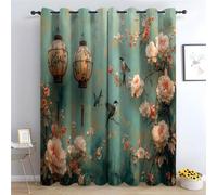 TERUEA Rideau Occultant Thermiques Abstrait Moderne - Lanterne Oiseau Fleur pêcher Rideaux Imprimé pour Salon Chambre Fenetre Cuisine-H160 x L100 cm (2 Panneaux)