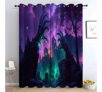 TERUEA Rideau Occultant Un cimetière avec des Mains de Zombies émergeant des tombes, Rideau Fenêtre Aspect Opaque avec Motif Vintage Salon Chambre-H160 x L70 cm (2 Panneaux)
