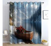 TERUEA Rideaux à Motif Floral, Motif botanique Une forêt se Dresse sur la Rive enneigée d'un lac Montagne Automne Feuilles Imprimé Rideau Style -H160 x L100 cm (2 Panneaux)