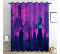 TERUEA Rideaux avec Motif Un cimetière avec des Pierres tombales émettant Une Lueur Verte, Rideaux - Thermique & Obscurcissement -H230 x L130 cm (2 Panneaux)