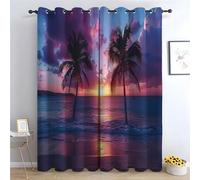 TERUEA Rideaux de fenêtre Coucher de Soleil Tropical avec Deux Palmiers dans l'océan Rideaux Salon pour Chambre à Coucher-H180 x L140 cm (2 Panneaux)